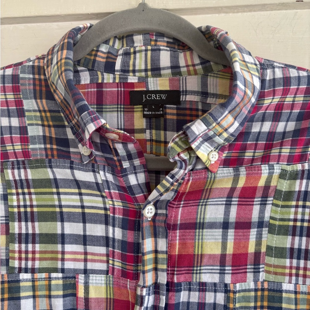 J. Crew Madras Patchwork Plaid Multicolor Long Sl… - image 6